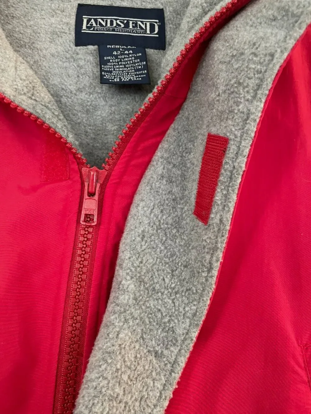 Lands' End Men's Long Hooded Game Day Tailgate  Sports Coat Parka Red L 42-44